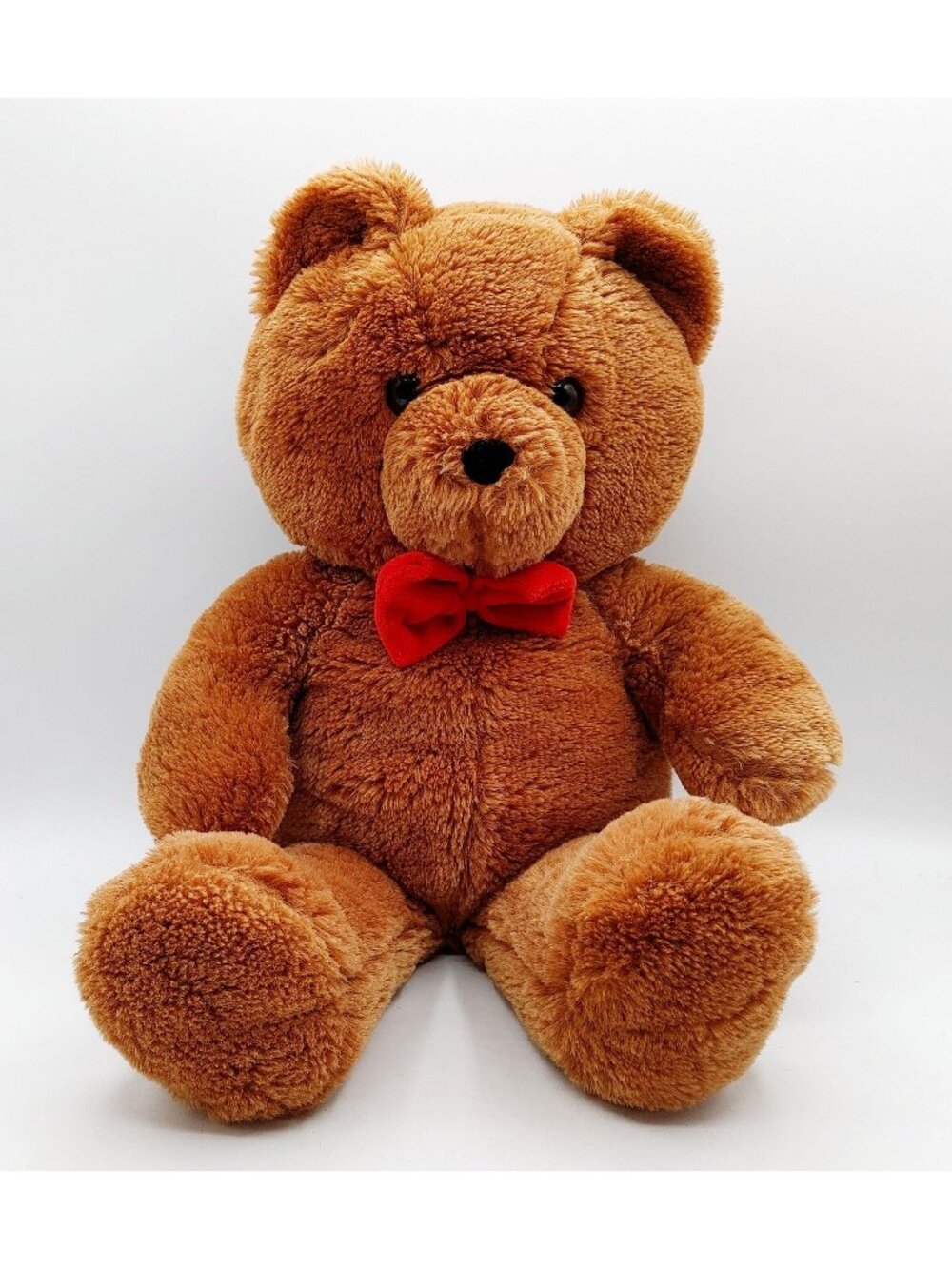 Vintage 1986 Plush Teddy Bear w/ Red bow 20" Honey Jo Dakin Brown Stuffed Animal